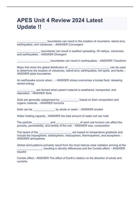 APES Unit 4 Review 2024 Latest Update !! - APES - Stuvia US