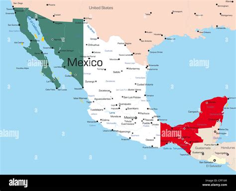 Abstract vector color map of Mexico country colored by national flag Stock Photo - Alamy