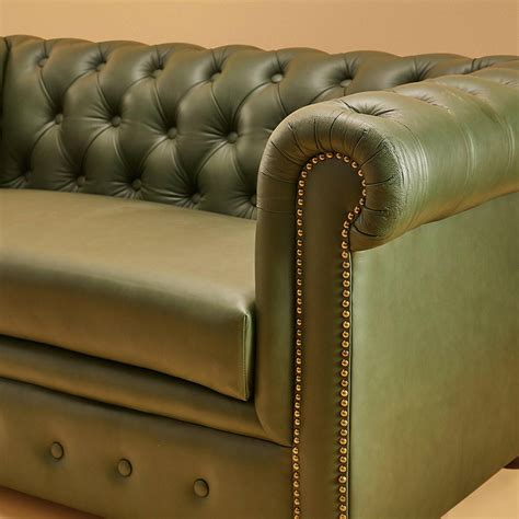 Buy Genuine Leather Chesterfield Sofa Olive Green Online - Three Sixty