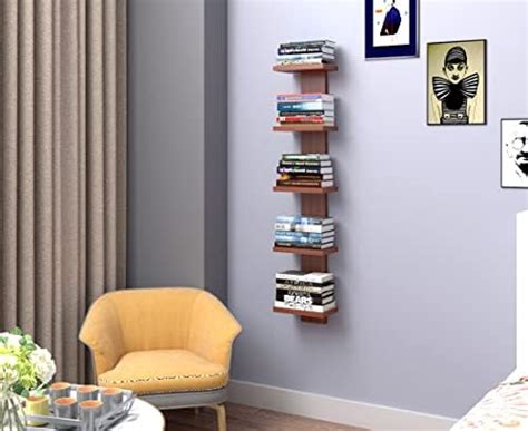 Captiver Donald Wooden Wall Mounted Books Shelf Racks Stands (5 Tier ...