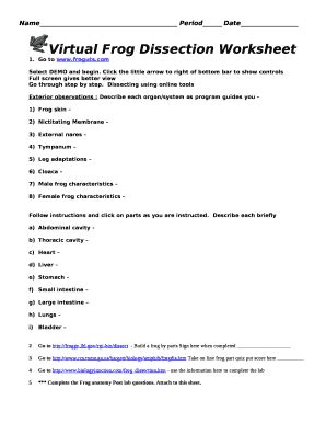 virtual frog dissection worksheet Doc Template | pdfFiller