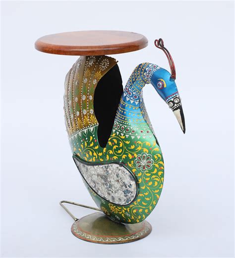 Peacock Stool Multicolour Iron Figurines | D-Decorum