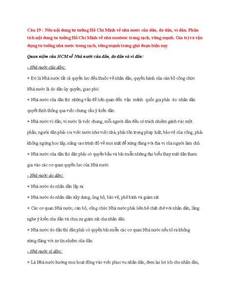 C19,20,21docx - iiiiiiiiiiiiiiiii - Câu 19 : Nêu nội dung tư tưởng Hồ Chí Minh về nhà nước của ...