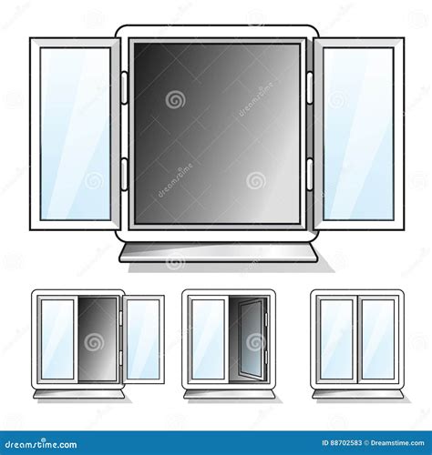 White Open and Closed Windows with Transparent Glass Stock Illustration ...
