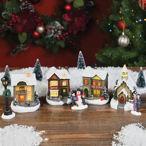Mini Village Scene Set With Light Up Houses - 12 Pieces. - Fairy Gardens UK