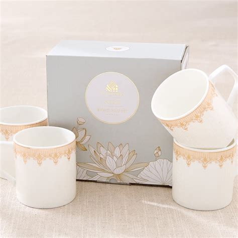 Buy Noori Swan Set of 4 Bone China Printed Director Coffee Mugs - 220ml ...