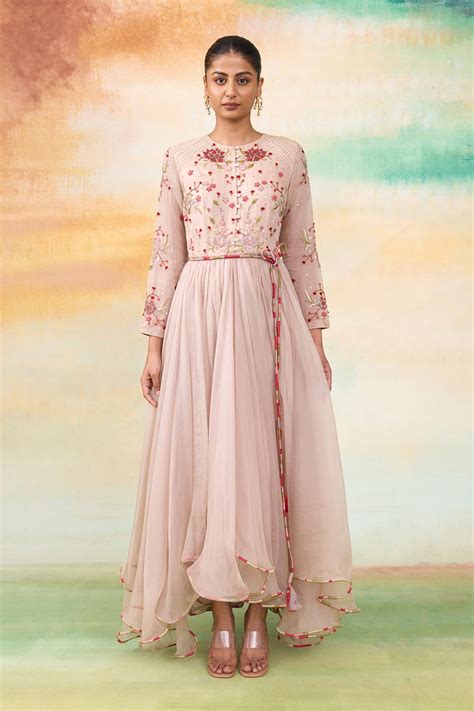 Shop Rose Pink Embroidered Long Dress by SHASHA GABA at House of ...