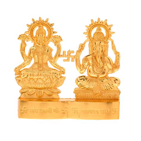 Golden Lord Ganesha With Goddess Laxmi Idol & Swastik – eCraftIndia
