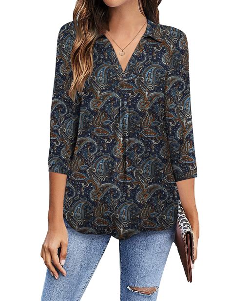 GingDin Womens Plus Size Shirts V Neck 3/4 Sleeve Shirts Business ...