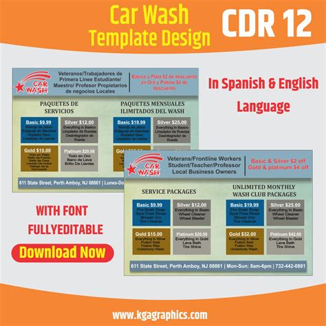 Car Wash Template Design In Spanish & English - KGA Graphics