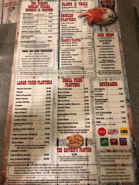 Menu at Captain Steve's Family Seafood Restaurant in Fort Mill, SC ...