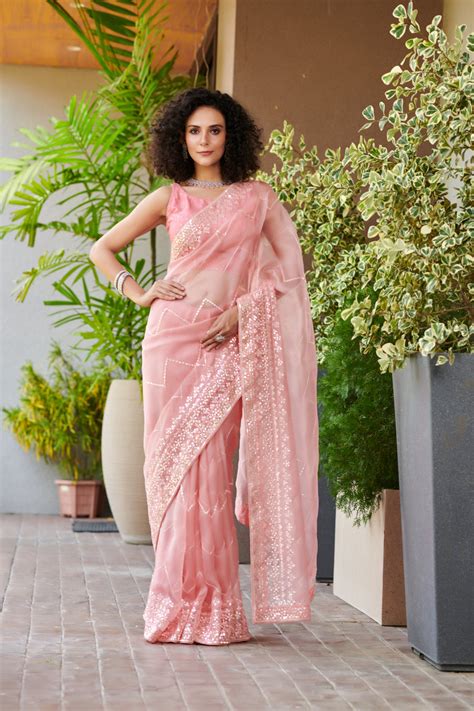 Fancy Pink Organza Saree – Aparnaa Sarees