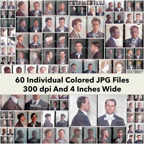 Vintage Mugshots Clipart Set 2 | 60 Printable Vintage Colorized ...