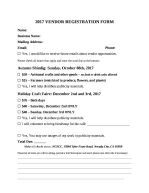 Vendor Registration Form Templates | pdfFiller