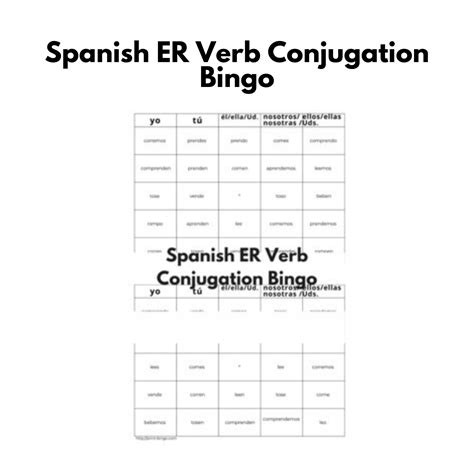 Spanish -ER Verb Conjugation Bingo - Real Life Language