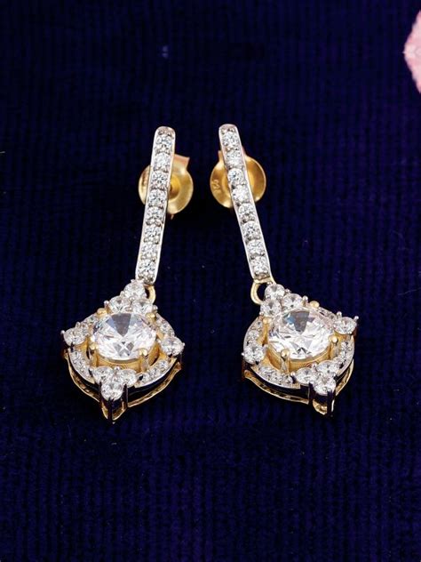 Silgo 925 Sterling Cubic Zirconia Yellow Gold Plated Dangle Earrings ...