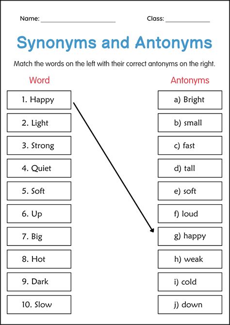 Synonyms And Antonyms Worksheet Synonyms And Antonyms Worksheets