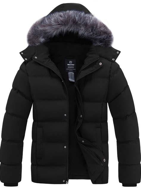 Wantdo Men's Recycled Winter Hooded Jacket Insulated Winter Coat with ...