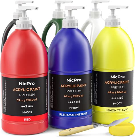 Nicpro 6 Colors Large Bulk Acrylic Paint Set (69 oz, 2040ml) Rich Art ...