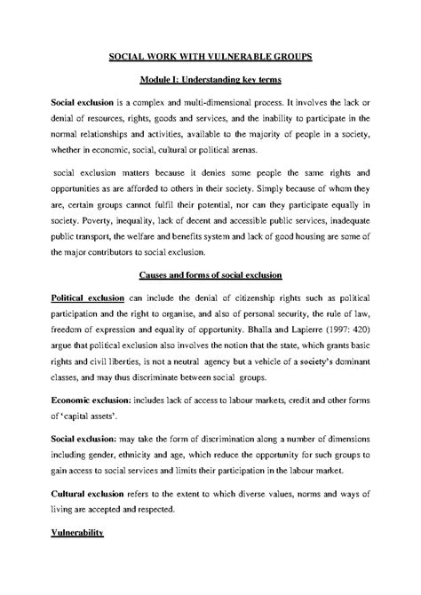 MODELE 1 UNDERSTANDING KEY TERMS - SOCIAL WORK WITH VULNERABLE GROUPS ...