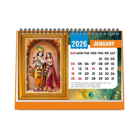 Lord Krishna Table Calendar 2026, Radha Krishna Desk Calendar, A5 Size ...