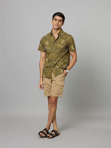 Celio Printed Green Short Sleeves Shirts