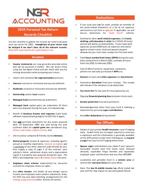 Fillable Online 2023 Personal Tax Return Records Checklist Income ...