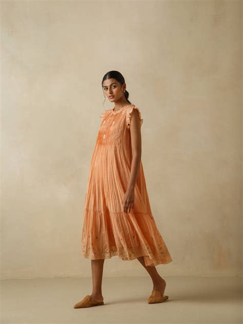 Tangerine Flutter Sleeves Dress: Buy Our Exquisite Embroidered Dress