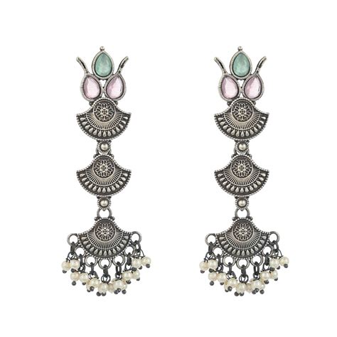 Antique Elegance Faux Pearls and Kundan Adorned Silver Plated Brass La ...
