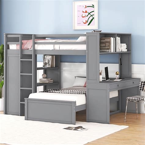 Yiekholo White Twin Over Full Bunk Bed LL-1809AAE at Lowes.com