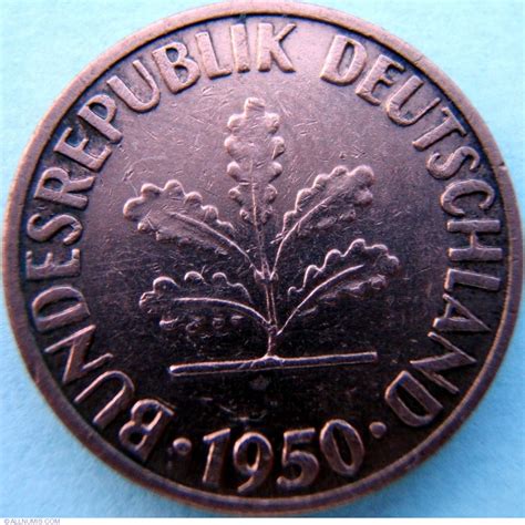1 Pfennig 1950 F, Federal Republic - 1950-2001 - 1 Pfennig - Germany ...