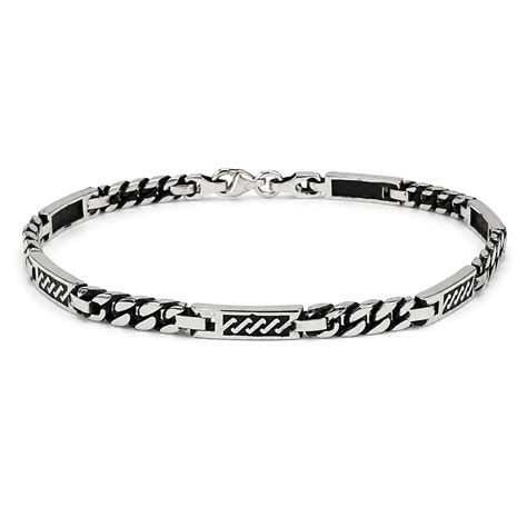 Black Curb Link Silver Bracelet for Men | Marvel Silver