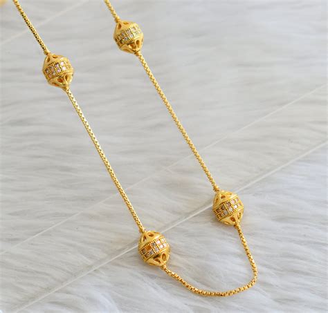 Gold tone 18 inches cz white ball chain dj-45039 – dreamjwell