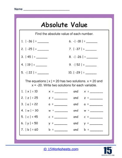 Absolute Value Function Worksheet PDF 的图像结果