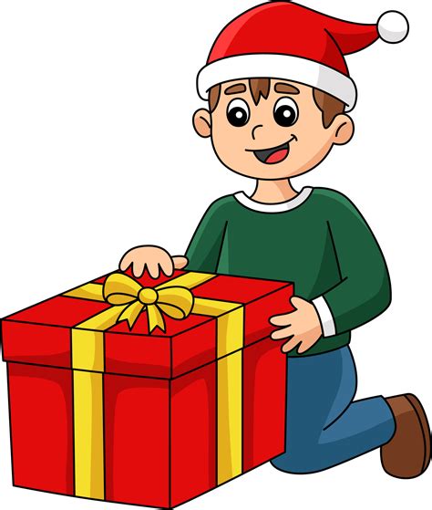 Christmas Boy Opening Gift Cartoon Colored Clipart 10789497 Vector Art ...