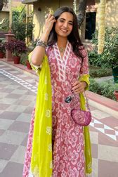 Meher Pink & Green Embroidered Cotton Anarkali