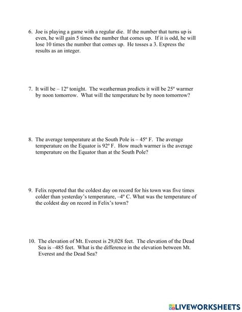 Image result for Integer Word Problems PDF