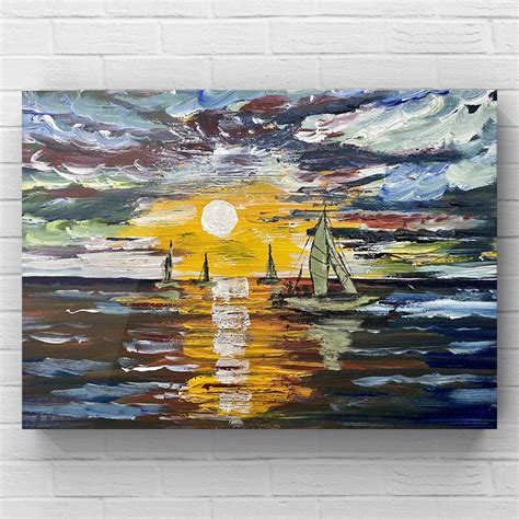 Sailing boat to the end of the world, oil painting