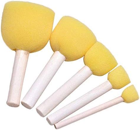 Qatalitic 5 Pcs Round Stencil Yellow Sponge Dabber, Wooden Handle Foam ...