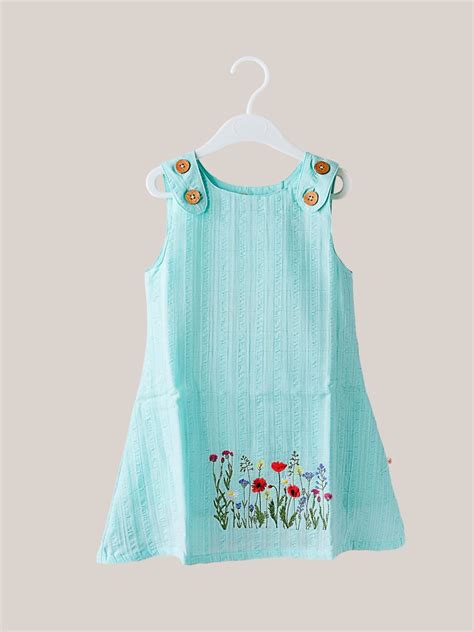 Seer Sucker Muslin Shoulder Button Frock With Embroidery Mint – Firstin ...