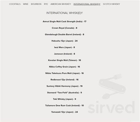 Cured 18th & 21st menu in Columbia, Maryland, USA