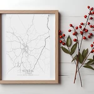 Buy KENDAL Map Print, High Res Map of Kendal, Cumbria, Minimalist UK ...