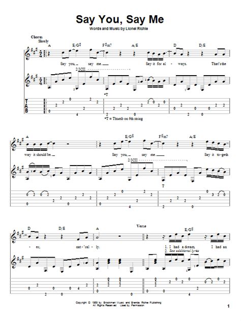 Say You, Say Me Guitar Tab by Lionel Richie (Guitar Tab – 83544)