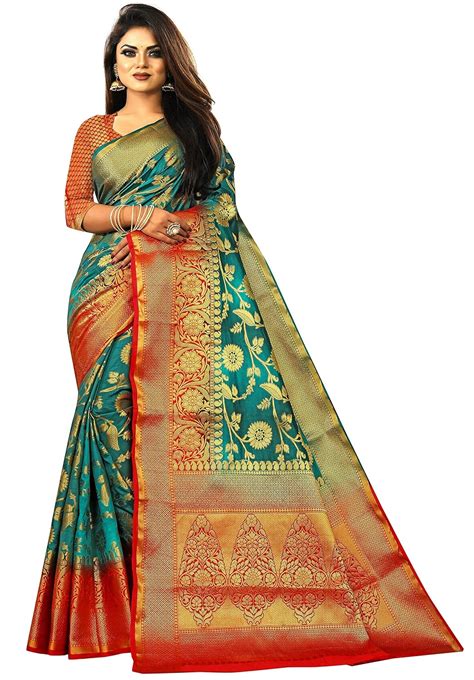 Buy iZibra Women's Kanchipuram Pattu Sarees Pure Kanjivaram Silk Saree ...