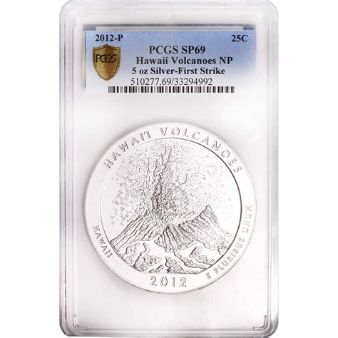 Certified 5 Oz. Silver Quarter Hawaii Volcanoes NP 2012-P SP69 PCGS ...
