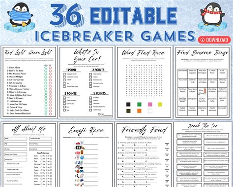 Printable Icebreaker Games Social Group Activities Editable Template ...