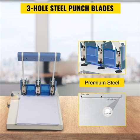 VEVOR Heavy-Duty 3-Hole Paper Punch, 0.59"/15 mm, 150 Sheets Paper ...