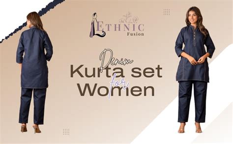 Buy Co-ord Set for Women | Solid Denim Short Kurta Pant Set | V-Neck ...