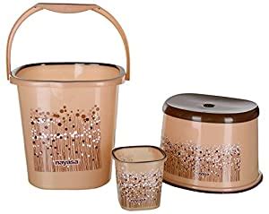 Nayasa Funk Square 3 Pcs Bathroom Set(Bucket 25L+Mug 1.5L+Stool) Brown ...