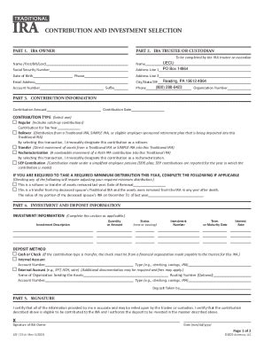 Fillable Online Traditional Ira Contribution and Investment Selection ...